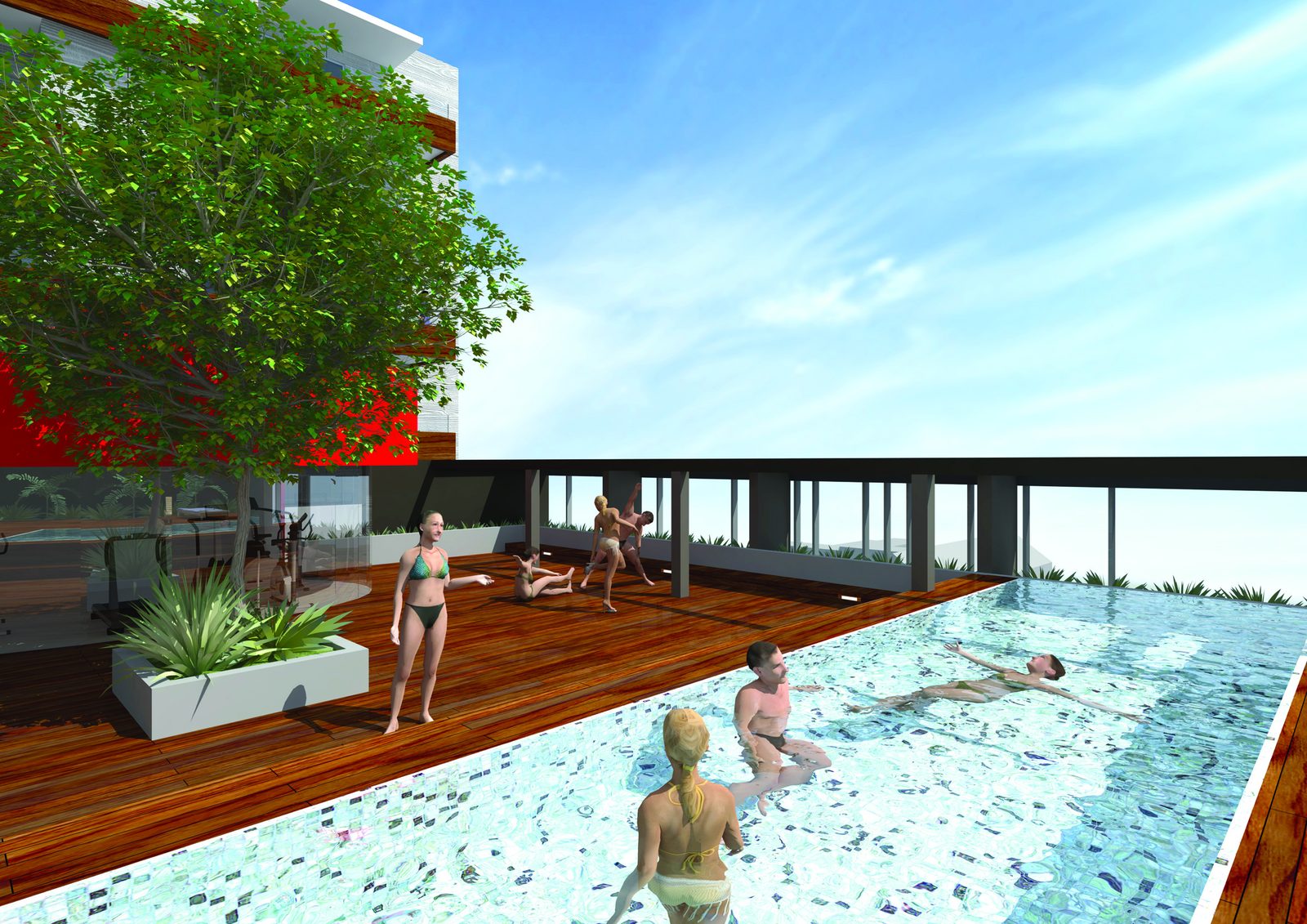 Charlie, Richmond, VIC — exterior perspectives pool perespective with swimmers